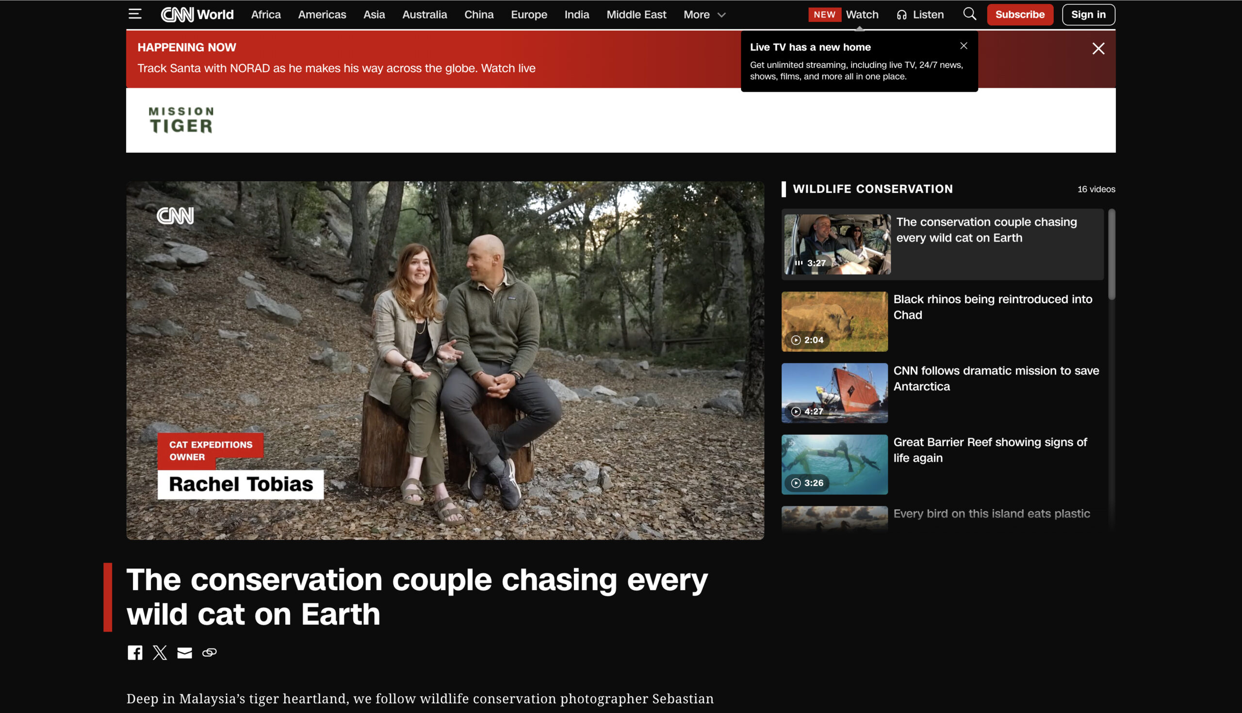 Cat Expeditions team, Sebastian Kennerknecht and Rachel Tobias, featured on CNN, talking about their Chasing Cats project!
